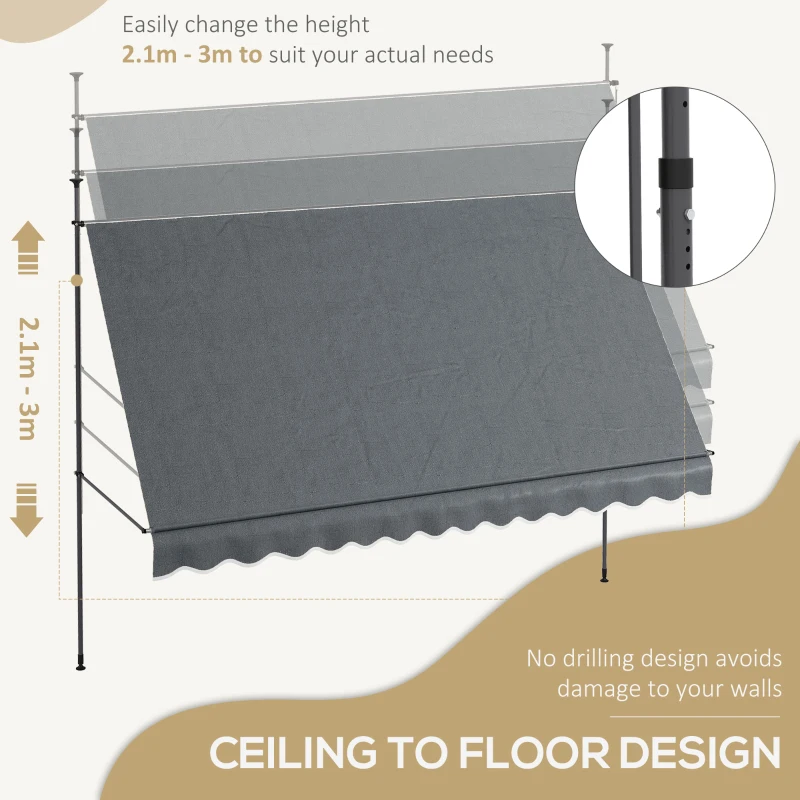 Outsunny 11.5' x 4' Manual Retractable Awning, Non-Screw Patio Awning, UV Resistant for Window or Door, Dark Gray
