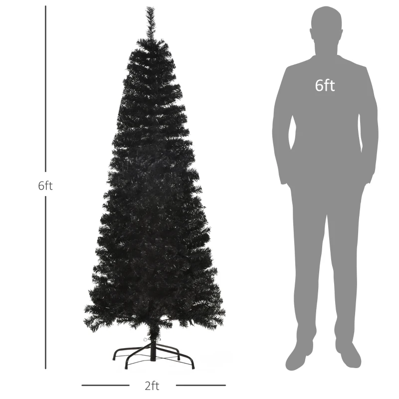 HOMCOM 6 FT Artificial Christmas Tree with Stand, Pencil Xmas Tree, Holiday Home Indoor Decoration for Party, Black