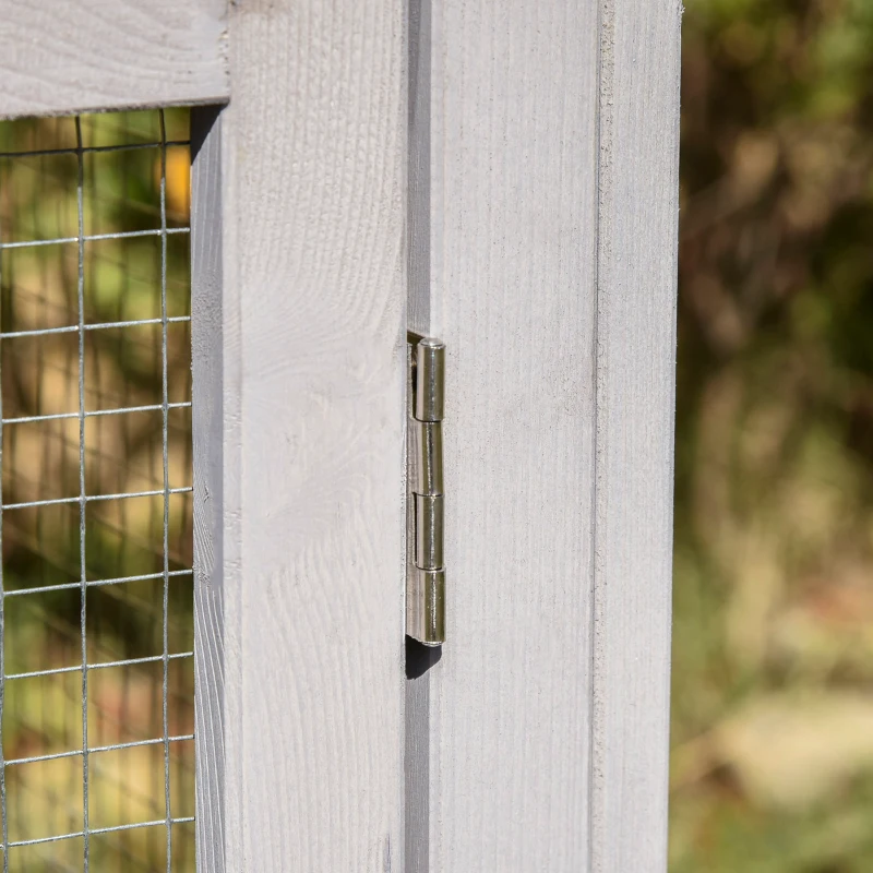 PawHut Large Rabbit Hutch Wood Bunny Cage Outdoor Guinea Pig House with Double Runs Slide Out Tray Ramps, 83"x18"x33", Grey