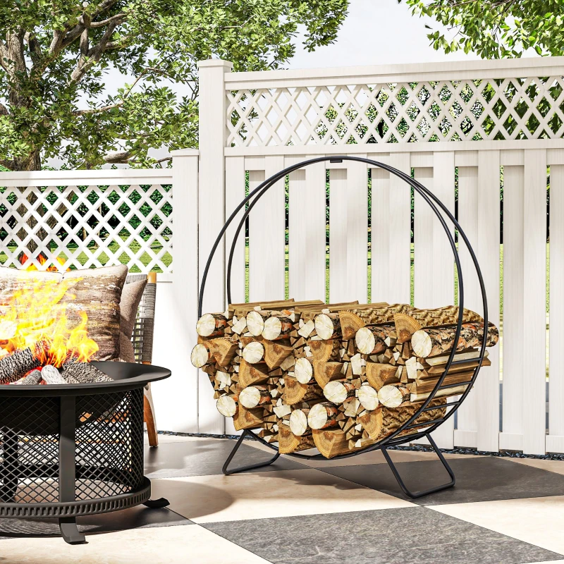 Outsunny 40" Firewood Rack with Waterproof Cover, Heavy Duty Wood Storage Holder Log Rack for Indoor Outdoor, Black