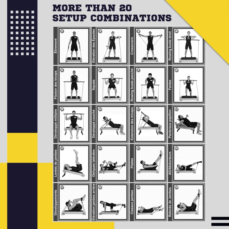 Soozier Multipurpose Workout Bench, Adjustable Stepper Deck with Resistance Ropes, Incline and Decline, Foldable Weight Bench for Home Gym Aerobic & Strength Training