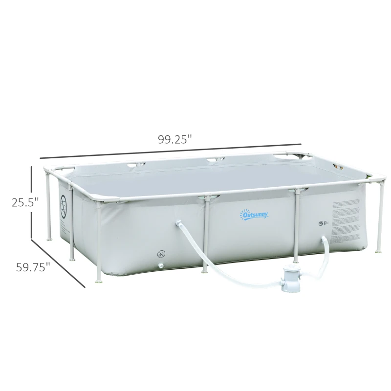 Outsunny 8.3ft x 5ft x 26in Frame Above Ground Swimming Pool Set with Filter Pump Filter Cartridge Reinforced Sidewalls Grey