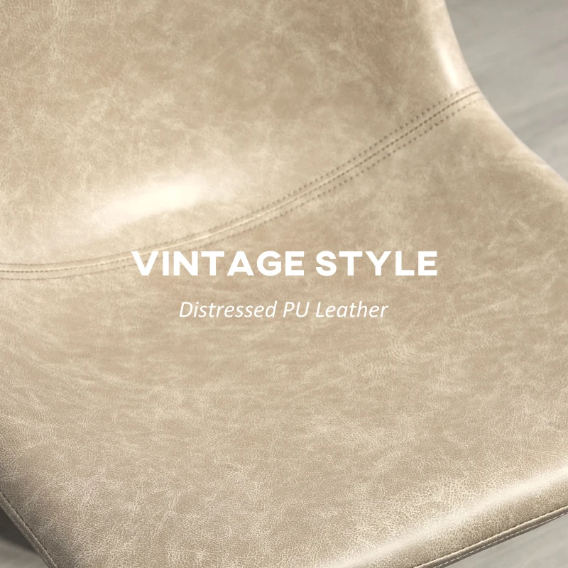 HOMCOM Bar Height Bar Stools Set of 2, Vintage PU Leather Bar Chairs, Kitchen Stools with Footrest for Home Bar, Beige