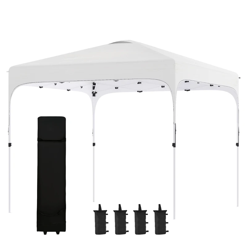 Outsunny 10' x 10' Pop Up Canopy Tent with Sand Bags, UPF 50+ Instant Sun Shelter, Tents for Parties, Height Adjustable, with Wheeled Carry Bag, for Outdoor, Garden, Patio, White