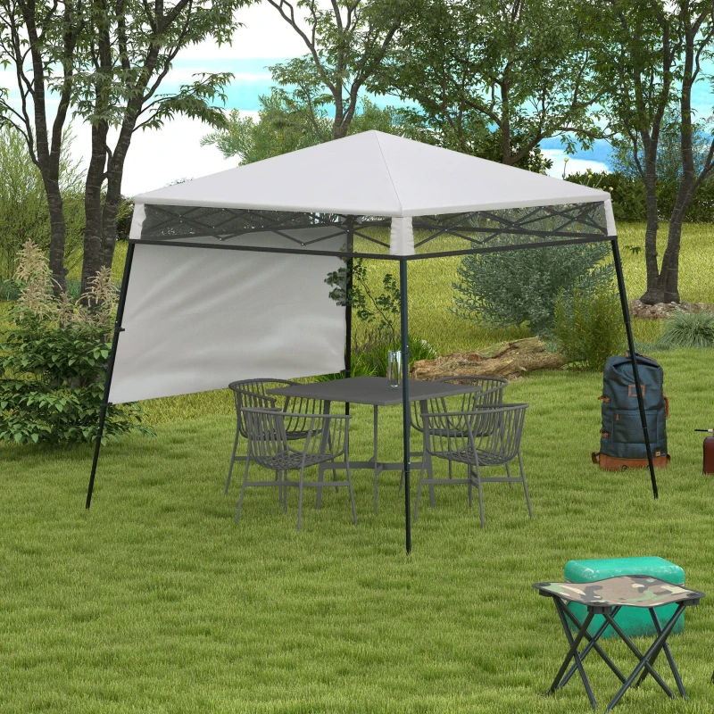 Outsunny 7' x 7' Pop Up Canopy Gazebo Tent with Backpack & Adjustable Legs, White