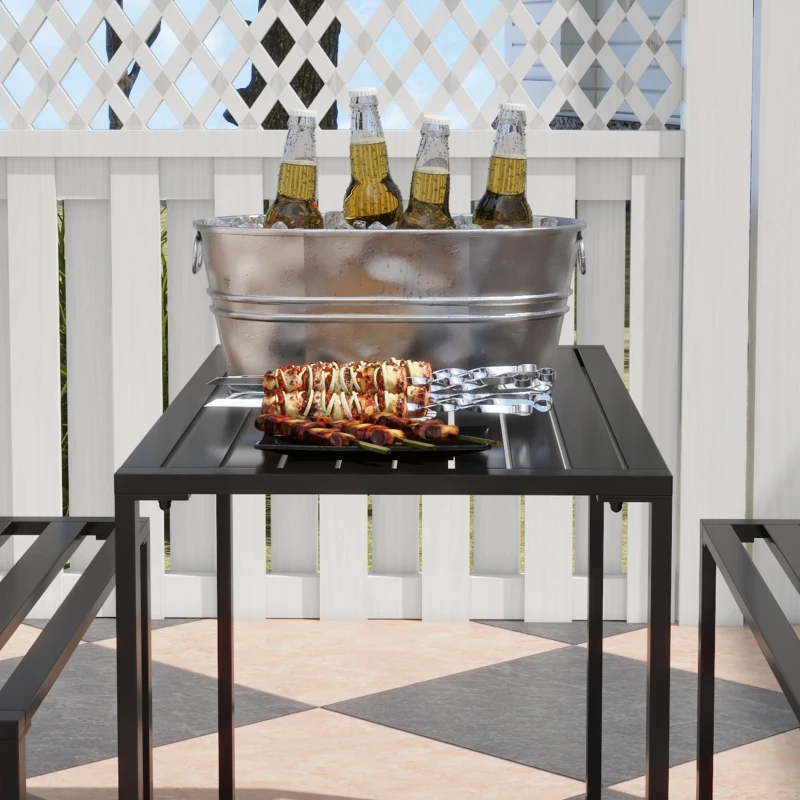 Outsunny 3 Pieces Outdoor Metal Picnic Table Set with 2 Benches, for Garden, Patio, Black