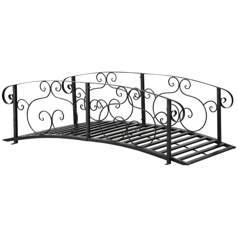 Outsunny 6FT Steel Garden Bridge with Safety Siderails, Decorative Arc Landscaping Bridge for Backyard Creek Stream Pond, Black