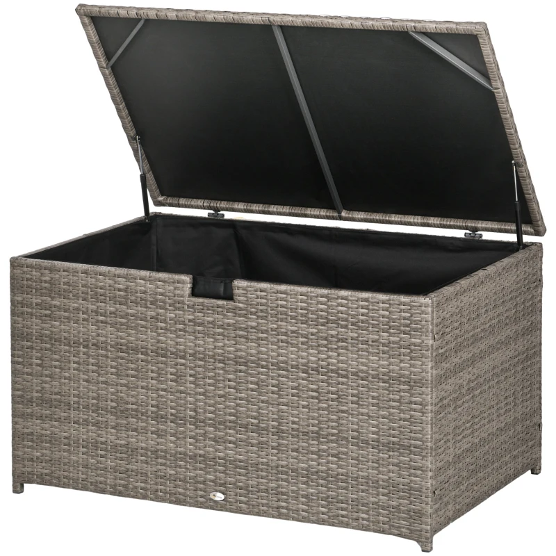 Outsunny 113 Gallon Outdoor Storage Box, Rattan Deck Box for Indoor, Patio Furniture Cushions, Mixed Grey