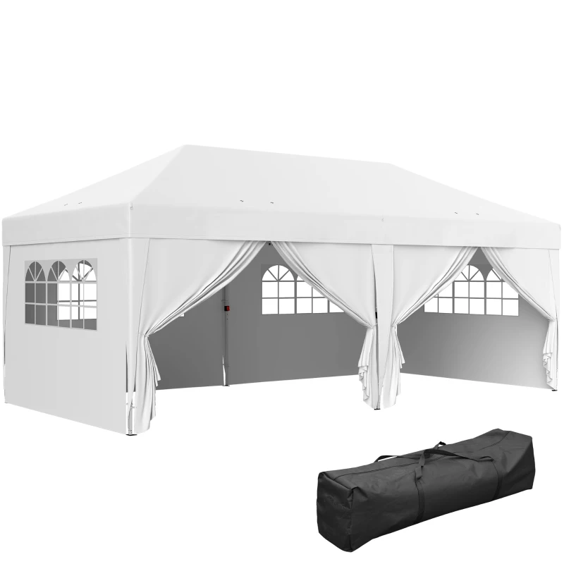 Outsunny 10' x 20' Pop Up Canopy Tent Outdoor Portable Easy Up Party Tent Garden Shade Shelter with Walls Carrying Bag, White