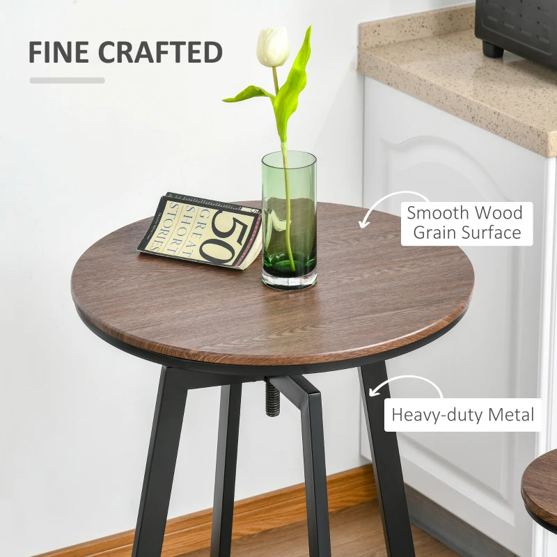 HOMCOM 3 Piece Industrial Adjustable Bar Table Set, Bar Height Bistro Table and Swivel Pub Stools for Small Space