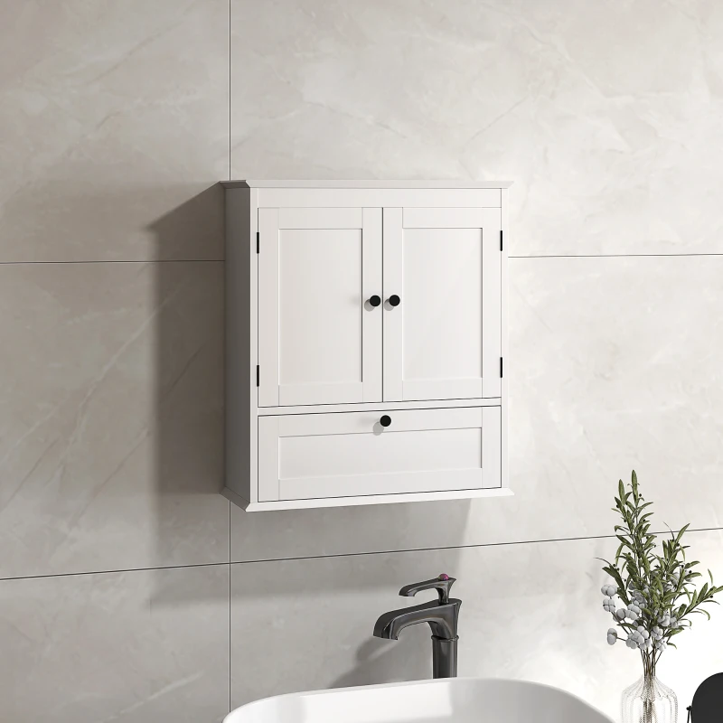 HOMCOM Medicine Cabinet with Adjustable Shelf, Bathroom Wall Cabinet Bathroom Cabinet with Recessed Panels, White