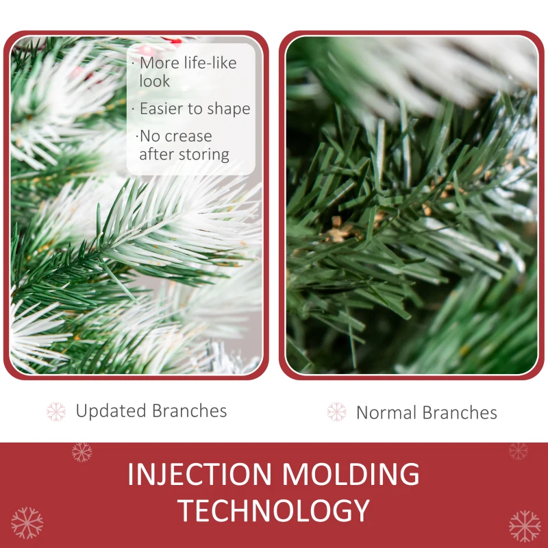 HOMCOM 5' Tall Unlit Snow-Flocked Fir Artificial Christmas Tree with Realistic Branches, Red Berries and 554 Tips, Green / White