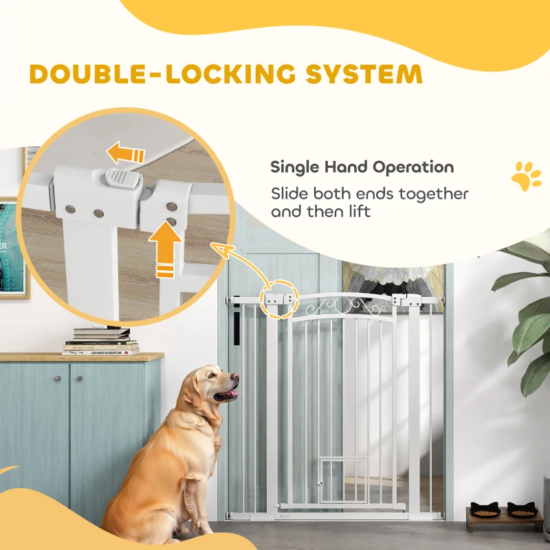 PawHut Dog Gate, Walk Through Pet Gate w/ Small Pet Door, Auto Close, for Doorways, House, Stair, 30"-41" W x 42" H