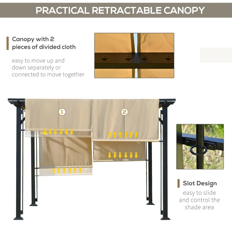 Outsunny 12' x 10' Outdoor Retractable Pergola Canopy with Sun Shade Unique Design Canopy Patio Metal Shelter for Garden Porch Beach, Beige