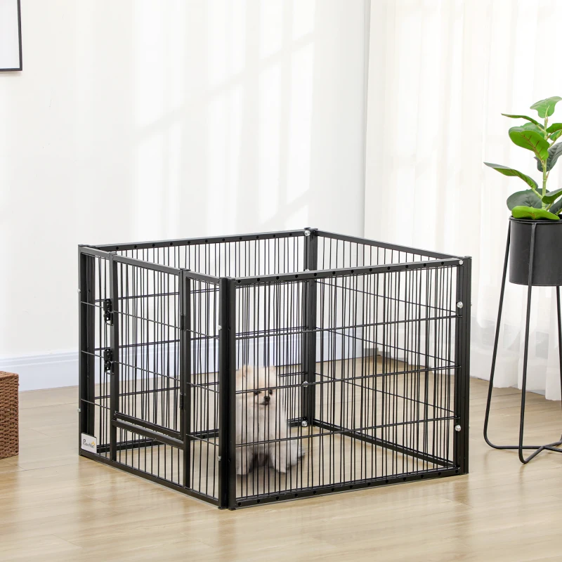 PawHut 6 Panel Dog Playpen Dog Pen Metal Pet Fence for Outside Indoor, Adjustable Width, Heavy Duty Steel Frame, 32.5"-59"W x 24"D x 24''H Black