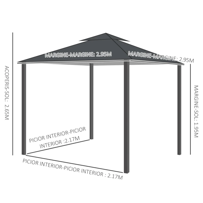 Outsunny 10' x 10' Patio Gazebo Outdoor, Canopy Shelter with Double-tier Roof, Pavilion Sidewalls for Garden Events, Dark Grey