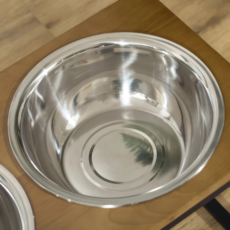 PawHut Elevated Dog Bowls with Stand, Raised Dog Feeder for Large Sized Dogs, Oak