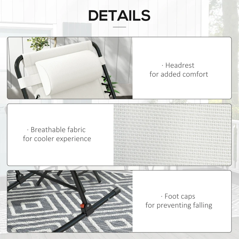 Outsunny 2pc Patio Foldable Rocking Chair Set w/ Breathable Mesh Seat & Backrest, Headrest for Park, Backyard, Garden, Cream