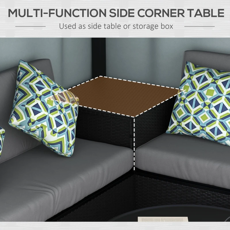 Outsunny Patio Furniture Set with Gazebo, Outdoor PE Rattan Wicker Conversation Sofa with Storage Corner Table, Cushion, for Backyard, Porch, Poolside, Balcony, Grey