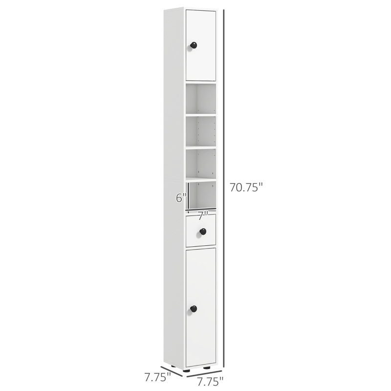 kleankin 71" Small Bathroom Storage Cabinet, Narrow Toilet Paper Cabinet with Open Shelves, 2 Cabinets, Adjustable Shelves, White