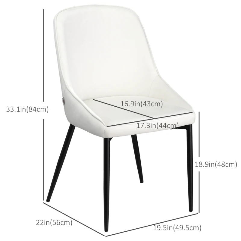 HOMCOM Dining Chairs Set of 2, Upholstered Velvet Kitchen Chairs, Accent Chair with Back, Steel Legs for Living Room, Dining Room, Bedroom, Cream White