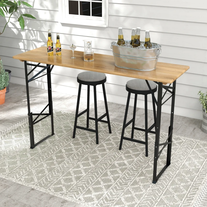 Outsunny Folding Picnic Table w/ Adjustable Heights, Camping Table, Natural