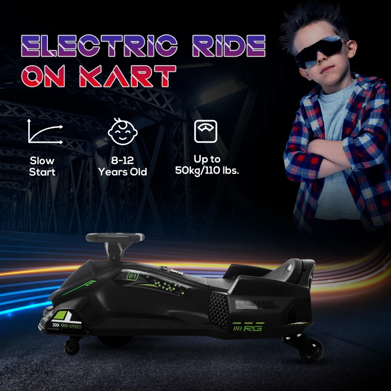 Aosom 12V Electric Drifting Go Kart w/ Slow Start, Music, Lights, Black