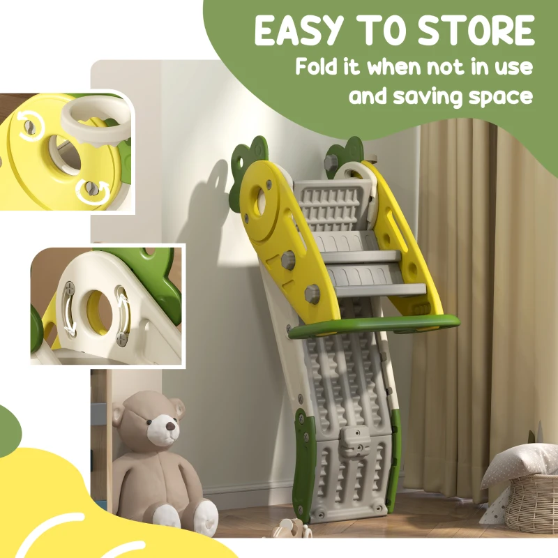 Qaba 3 in 1 Foldable Toddler Slide with Basketball Hoop, Climber, for 1-3 Years Old, Yellow