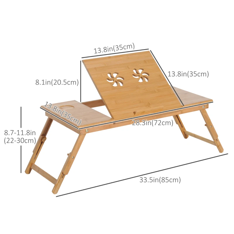 HOMCOM Adjustable Bamboo Laptop Desk Portable Foldable Breakfast Serving Bed Tray with Tilt Top (28.3"L)