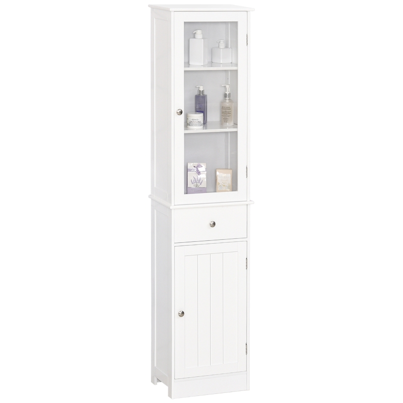 kleankin Tall Bathroom Cabinet, Bathroom Storage Cabinet with Drawers, 2 Doors and Adjustable Shelves, White