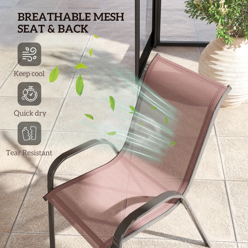 Outsunny Set of 4 Outdoor Dining Chairs, Stackable Patio Chairs with High Back, Breathable Mesh Seat for Garden Lawn, Brown