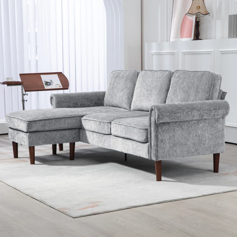 HOMCOM L Shape Sofa, Modern Sectional Couch with Changeable Chaise Lounge, Wooden Legs, Corner Sofa for Living Room, Grey