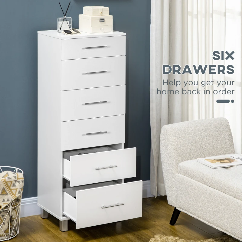 HOMCOM Chest of Drawers, Dresser with 6 Drawers for Bedroom, 6 Drawer Dresser for Living Room, White