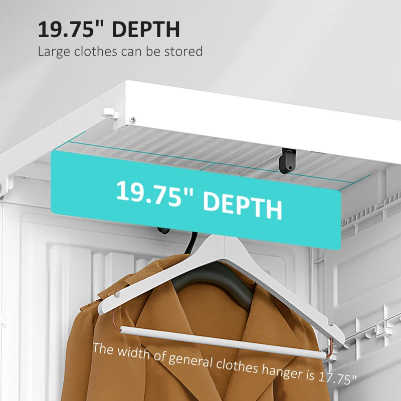 HOMCOM Portable Wardrobe Closet, Folding Clothes Storage Organizer with 8 Cube Compartments, 2 Hanging Rods, 11 Magnet Doors, White