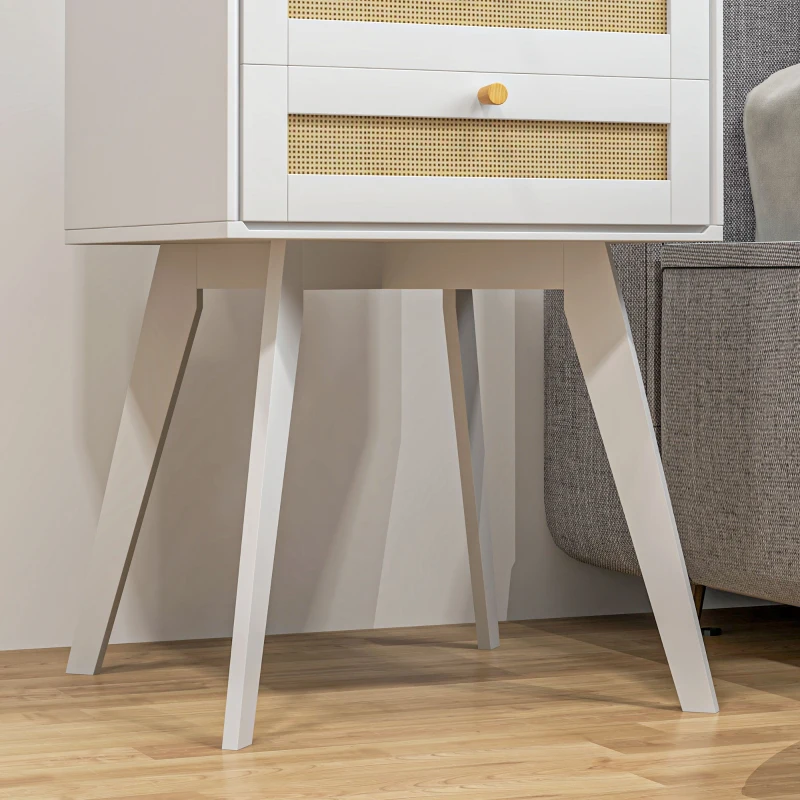 HOMCOM Boho Night Stands Set of 2, Bedside Tables with 2 Rattan Drawers, Square End Tables for Bedroom, Living Room