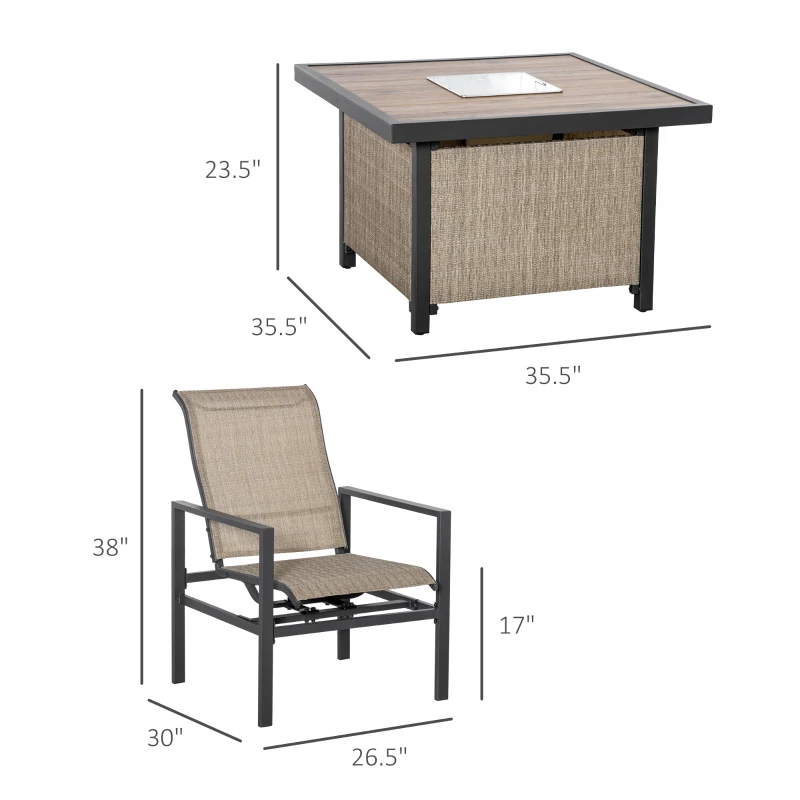 Outsunny 5 Piece Garden Patio Dining Set, Dinner Table with Built-in Ice Bucket Insert, 4 Rocking Chairs, Beige