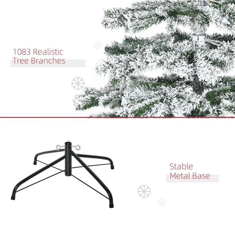 HOMCOM 7.5ft Artificial Snow Flocked Christmas Tree Xmas Tree Holiday Home Indoor Decoration for Party with Foldable Feet, Green