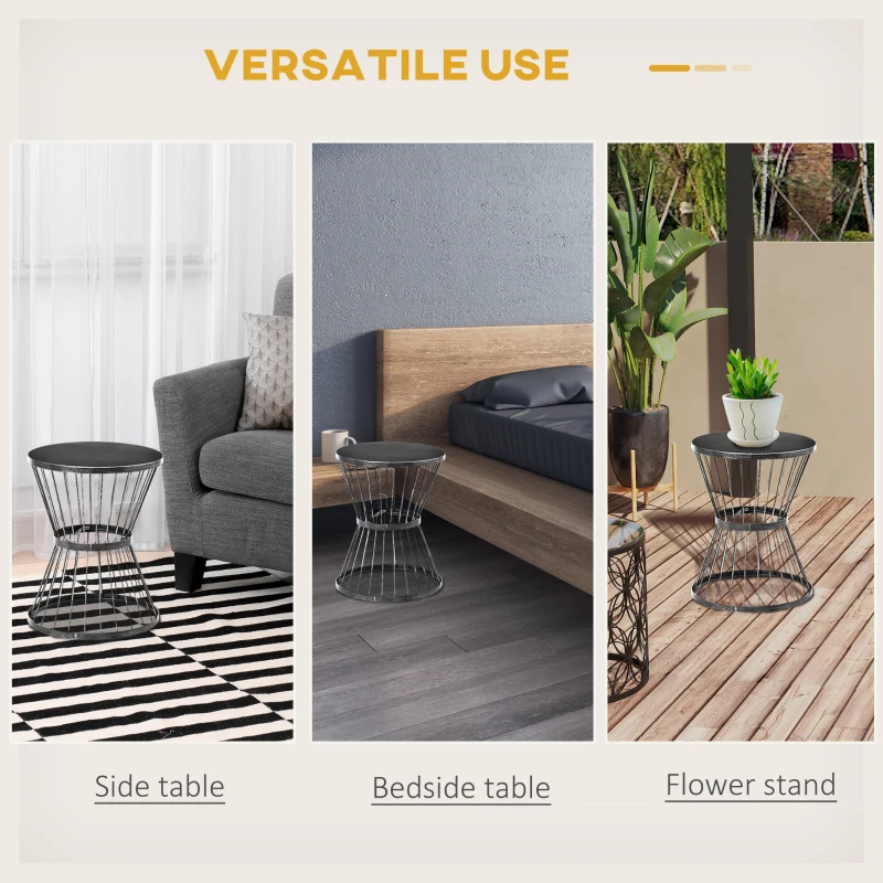 Outsunny 16" Steel Patio Side Table, Garden End Table with Hourglass Design, Accent Table for Outdoor and Indoor Use, Distressed Black