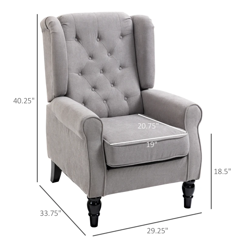 HOMCOM Mid-Century Modern Accent Chair, High Wingback Reading Chair, Button-Tufted Upholstered Fabric Armchair with Retro Wood Legs for Apartment, Living Room, Bedroom, Gray