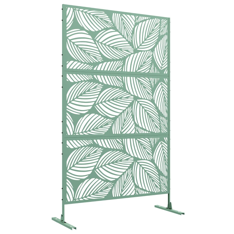 Outsunny 6.5FT Decorative Outdoor Divider, Metal Privacy Screen with Stand, Leaf Style, Light Green