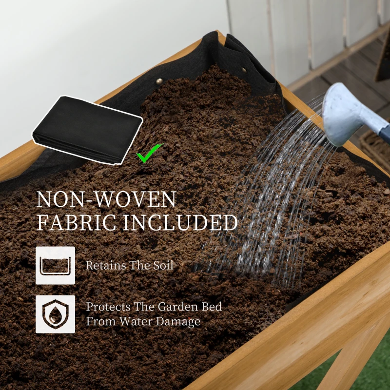 Outsunny Raised Garden Bed with 9 Pocket, Wooden Elevated Planter Box with Legs and Bed Liner for Vegetables, Flowers, and Herbs, Indoor Outdoor Usage, Natural