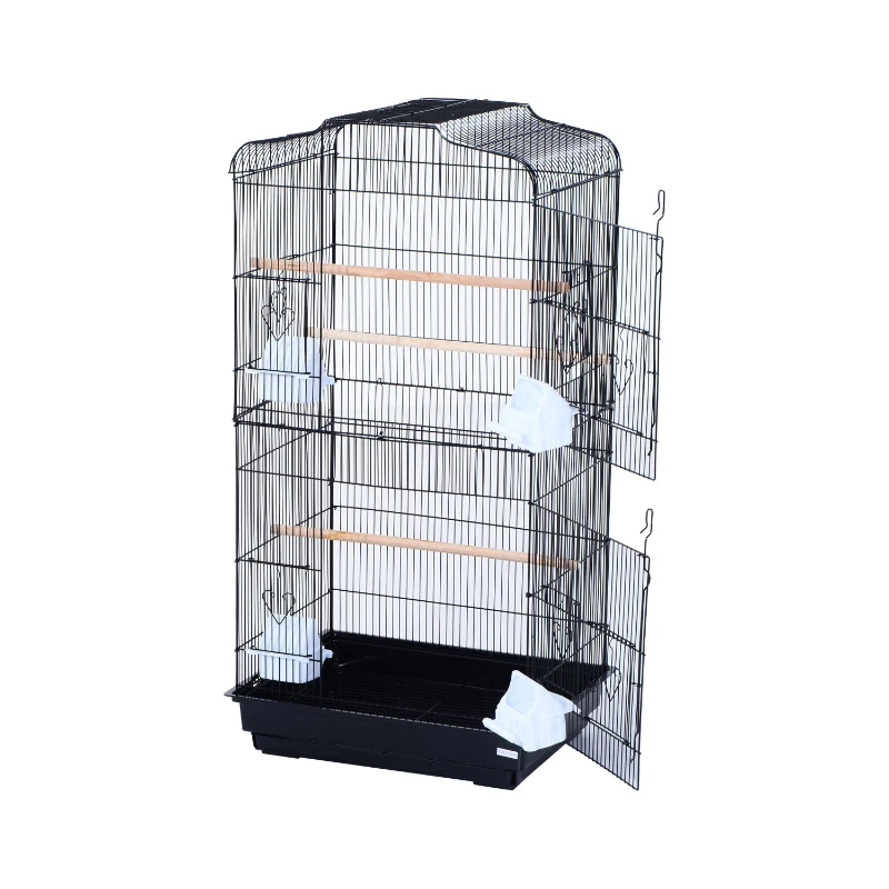 PawHut 36" Metal Indoor Bird Cage Starter Kit With Tray and Accessories - Black