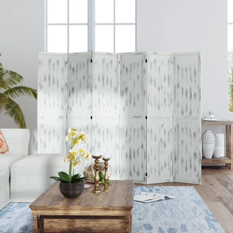HOMCOM Screen Divider Room Divider Screen with Foldable Design for Indoor Bedroom Office 5.5' Rustic White