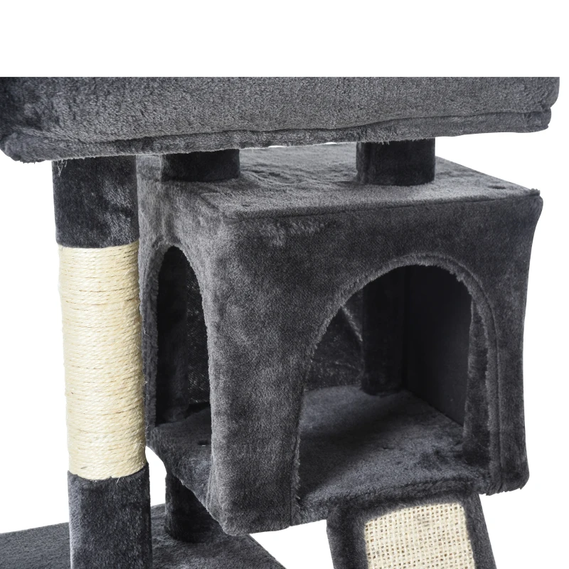 PawHut Plush Cat Tree Tower w/ Sisal Scratching Post Board Perch Condo Dark Grey