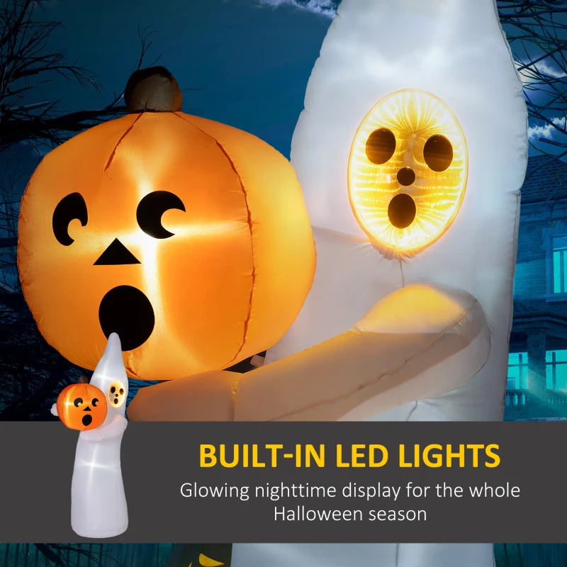 Outsunny 8ft Inflatable Halloween Ghost with Mirror Face Holding A Pumpkin, Outdoor Blow Up Decoration, LED Garden Display
