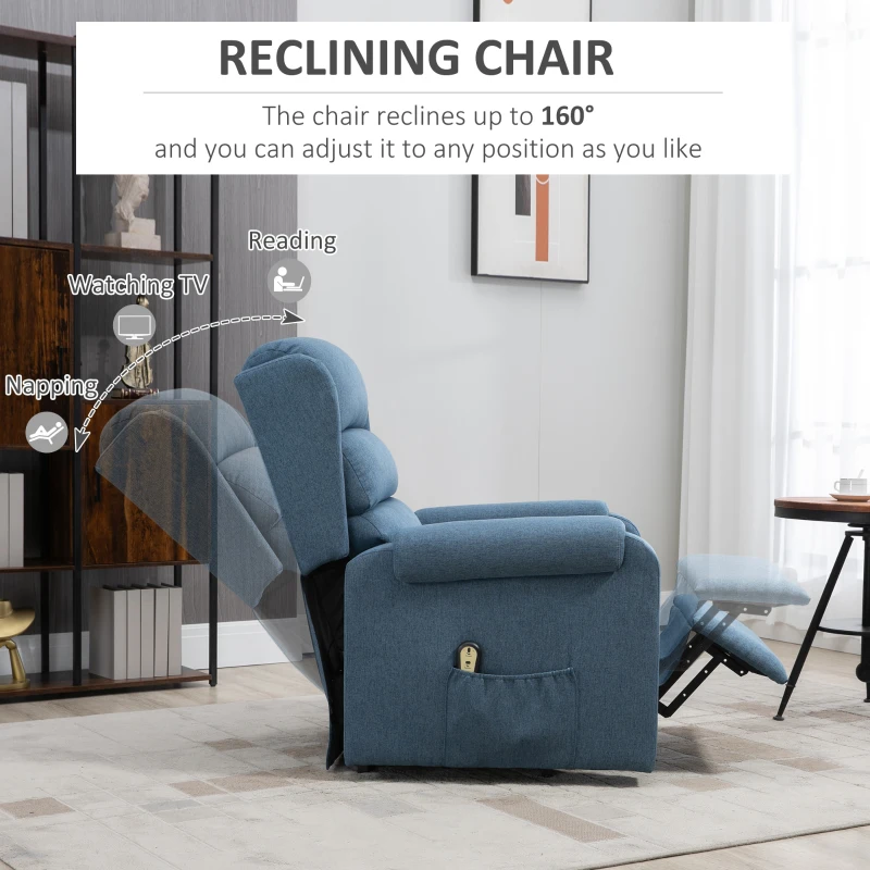 HOMCOM Lift Chair for Elderly, Power Chair Recliner with Footrest, Remote Control, Side Pockets for Living Room, Blue