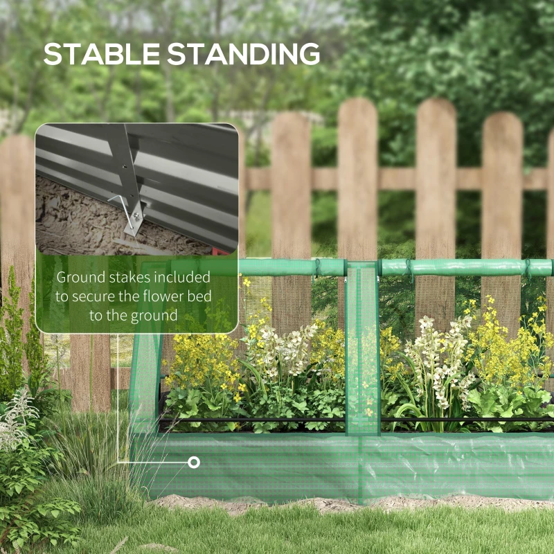 Outsunny 6' x 3' Metal Planter Box with Cover, Raised Garden Bed with Mini Greenhouse for Herbs, Vegetables, Green and Silver
