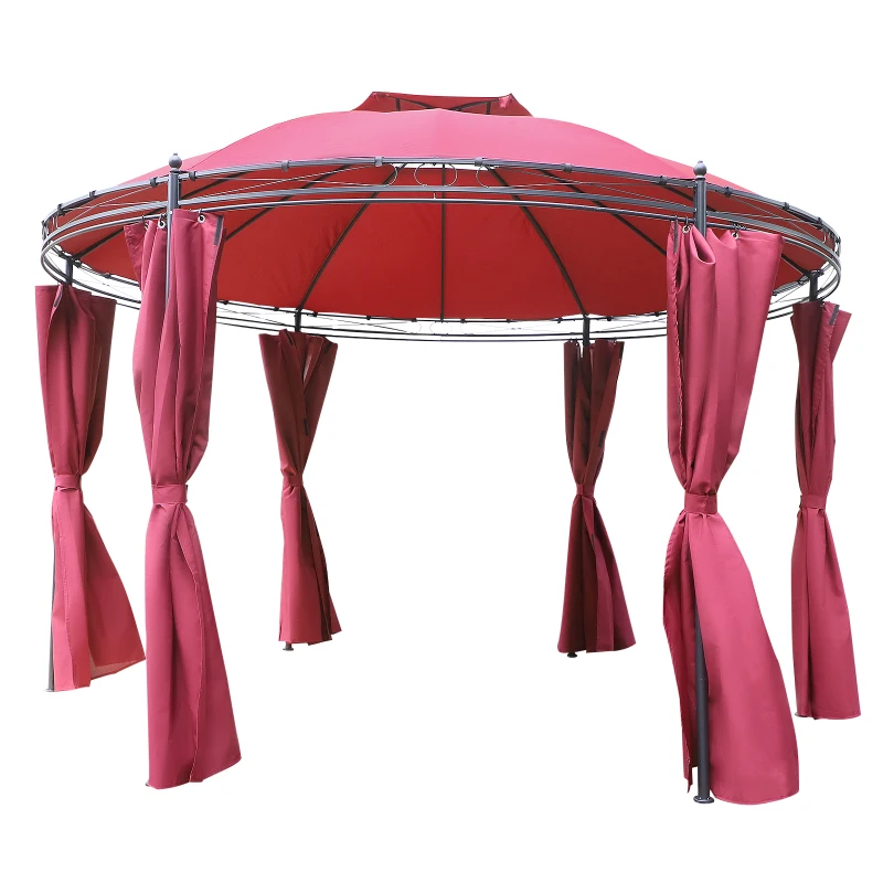 Outsunny 11.5' Patio Gazebo, Outdoor Gazebo Canopy Shelter with Curtains, Romantic Round Double Roof, Solid Steel Frame for Garden, Lawn, Backyard and Deck, Wine Red