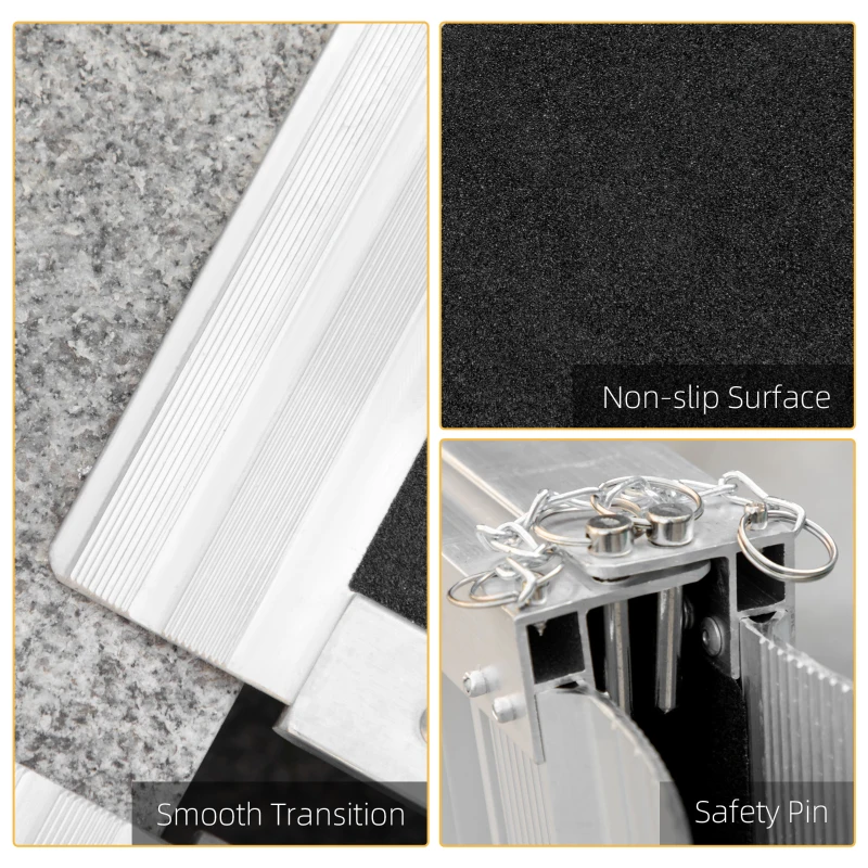 HOMCOM 2ft Wheelchair Ramp, Non-Slip Aluminum Folding Handicap Ramp, Suitable for Door Thresholds, Home Steps, Cars, Scooters, Carts, and Stairs