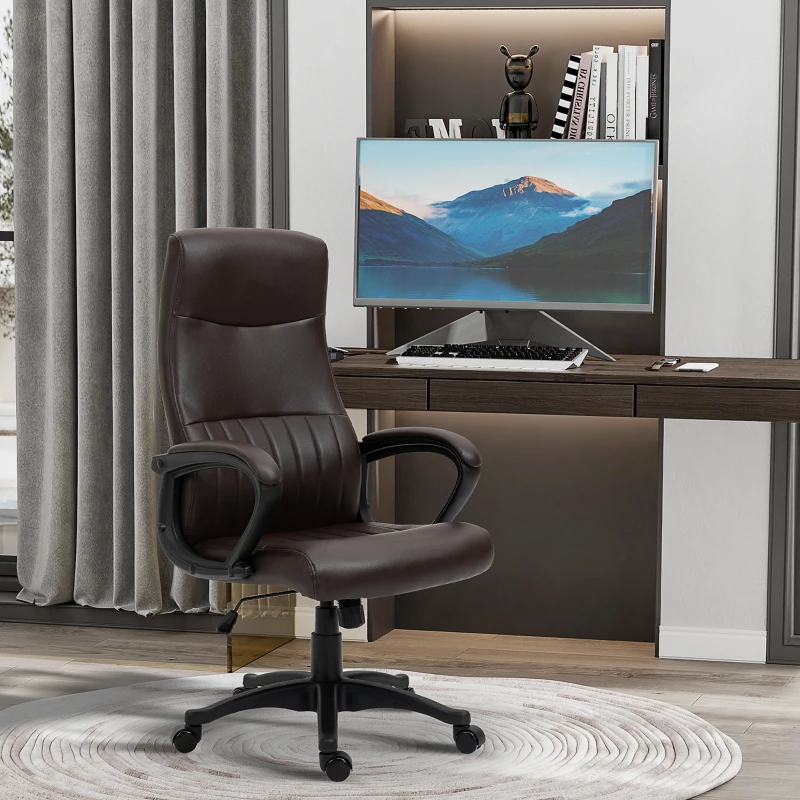 Vinsetto High Back Office Chair Swivel Executive PVC Leather Ergonomic Chair, Adjustable Height, Brown